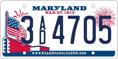 MD license plate 3AD4705
