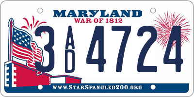 MD license plate 3AD4724