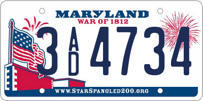 MD license plate 3AD4734