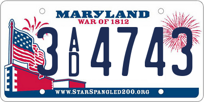 MD license plate 3AD4743