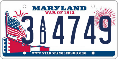 MD license plate 3AD4749