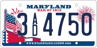MD license plate 3AD4750