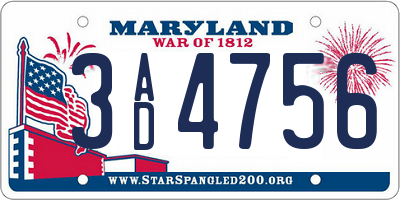 MD license plate 3AD4756