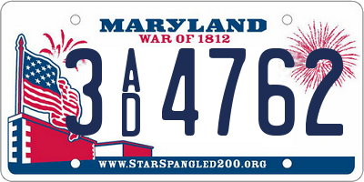 MD license plate 3AD4762