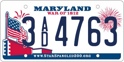 MD license plate 3AD4763