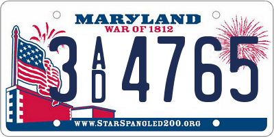 MD license plate 3AD4765