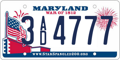 MD license plate 3AD4777