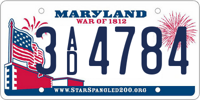 MD license plate 3AD4784