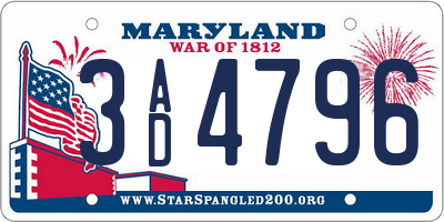 MD license plate 3AD4796