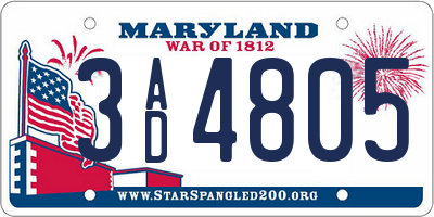 MD license plate 3AD4805