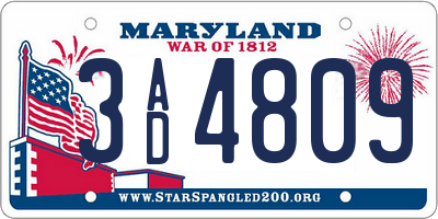MD license plate 3AD4809