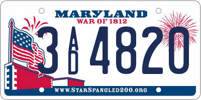 MD license plate 3AD4820