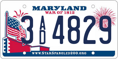 MD license plate 3AD4829