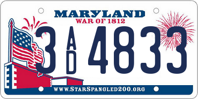 MD license plate 3AD4833