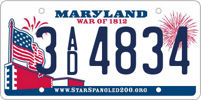 MD license plate 3AD4834