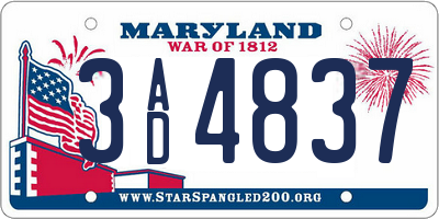 MD license plate 3AD4837