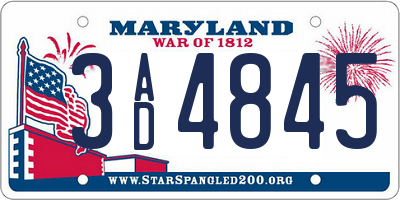 MD license plate 3AD4845