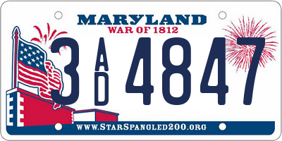 MD license plate 3AD4847