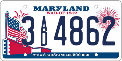 MD license plate 3AD4862