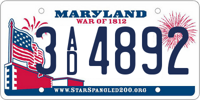 MD license plate 3AD4892