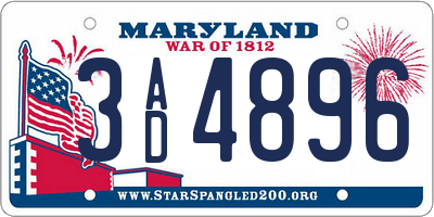 MD license plate 3AD4896