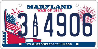 MD license plate 3AD4906