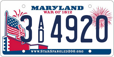 MD license plate 3AD4920