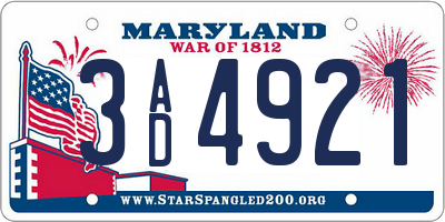 MD license plate 3AD4921