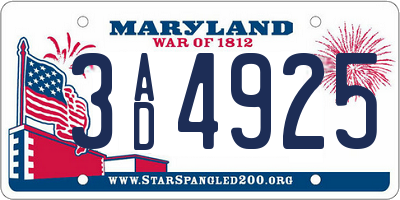 MD license plate 3AD4925