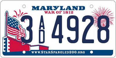 MD license plate 3AD4928