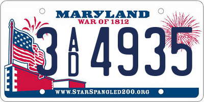 MD license plate 3AD4935