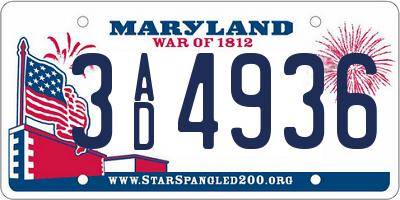 MD license plate 3AD4936