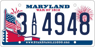 MD license plate 3AD4948