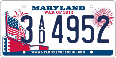 MD license plate 3AD4952