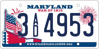 MD license plate 3AD4953
