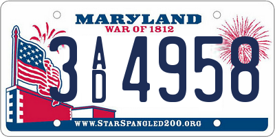 MD license plate 3AD4958