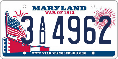 MD license plate 3AD4962