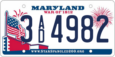 MD license plate 3AD4982