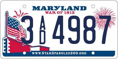 MD license plate 3AD4987