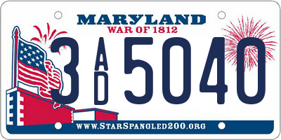 MD license plate 3AD5040