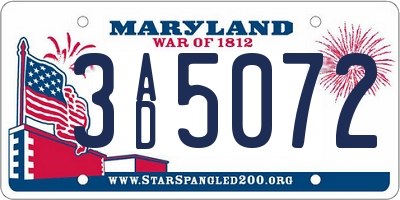 MD license plate 3AD5072