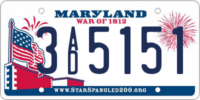 MD license plate 3AD5151