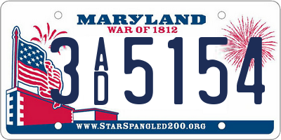 MD license plate 3AD5154