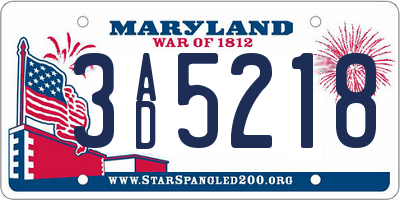 MD license plate 3AD5218