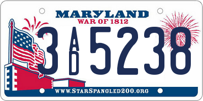MD license plate 3AD5238
