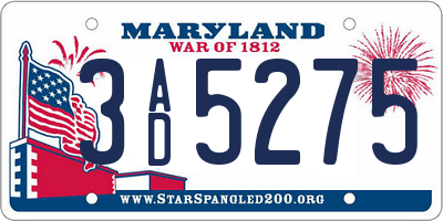 MD license plate 3AD5275