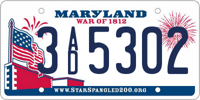 MD license plate 3AD5302
