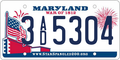 MD license plate 3AD5304