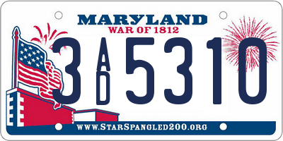 MD license plate 3AD5310
