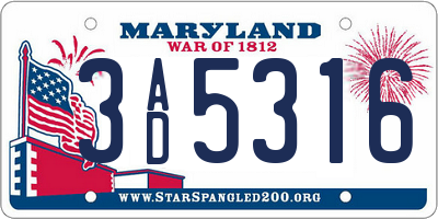 MD license plate 3AD5316
